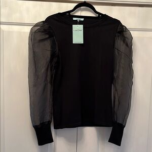 La Cité Knit Black Sheer Sleeve Top NWT